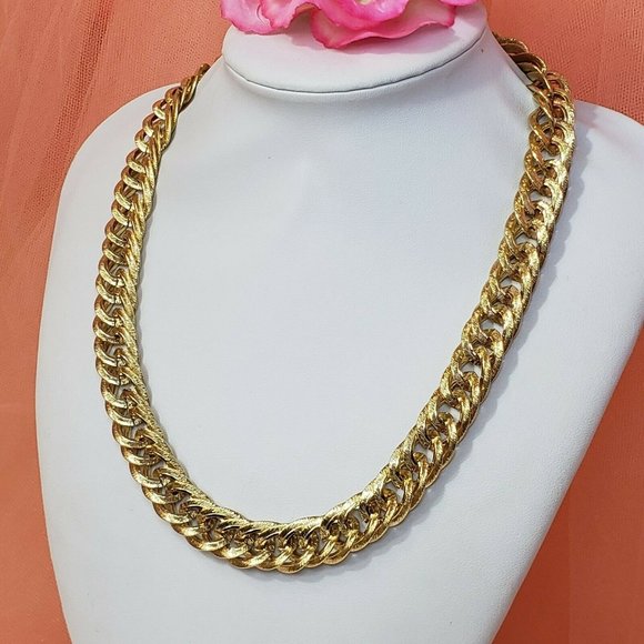 Gold Tone Link Thick Choker Statement Necklace Chic Collar Runway Chain 20" - Picture 10 of 11